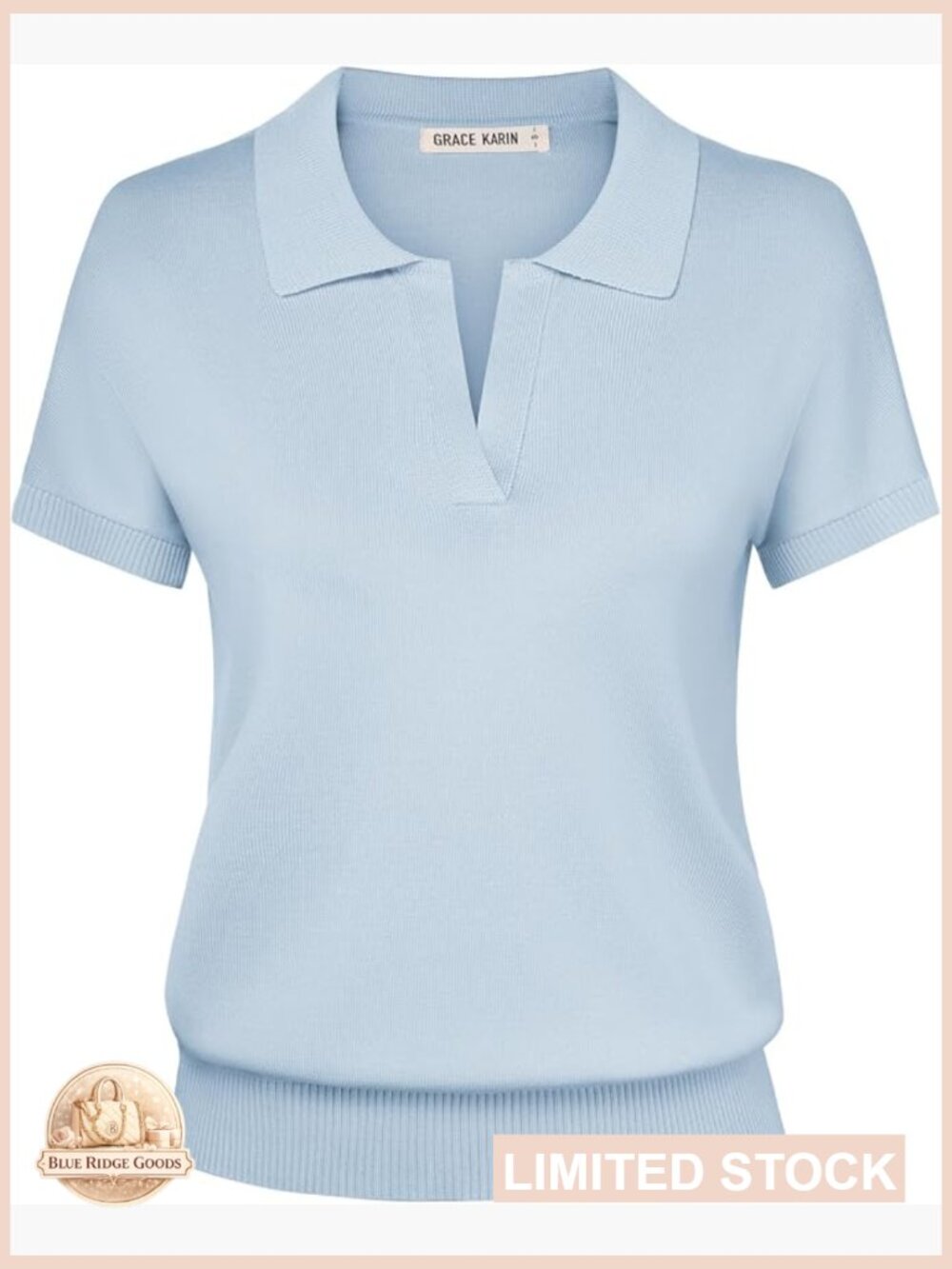 Short Sleeve V Neck Knit Polo Sweater Business Casual Pullover Tops